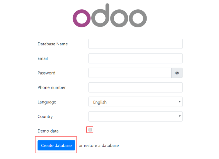 Odoo 社区版初始化页面